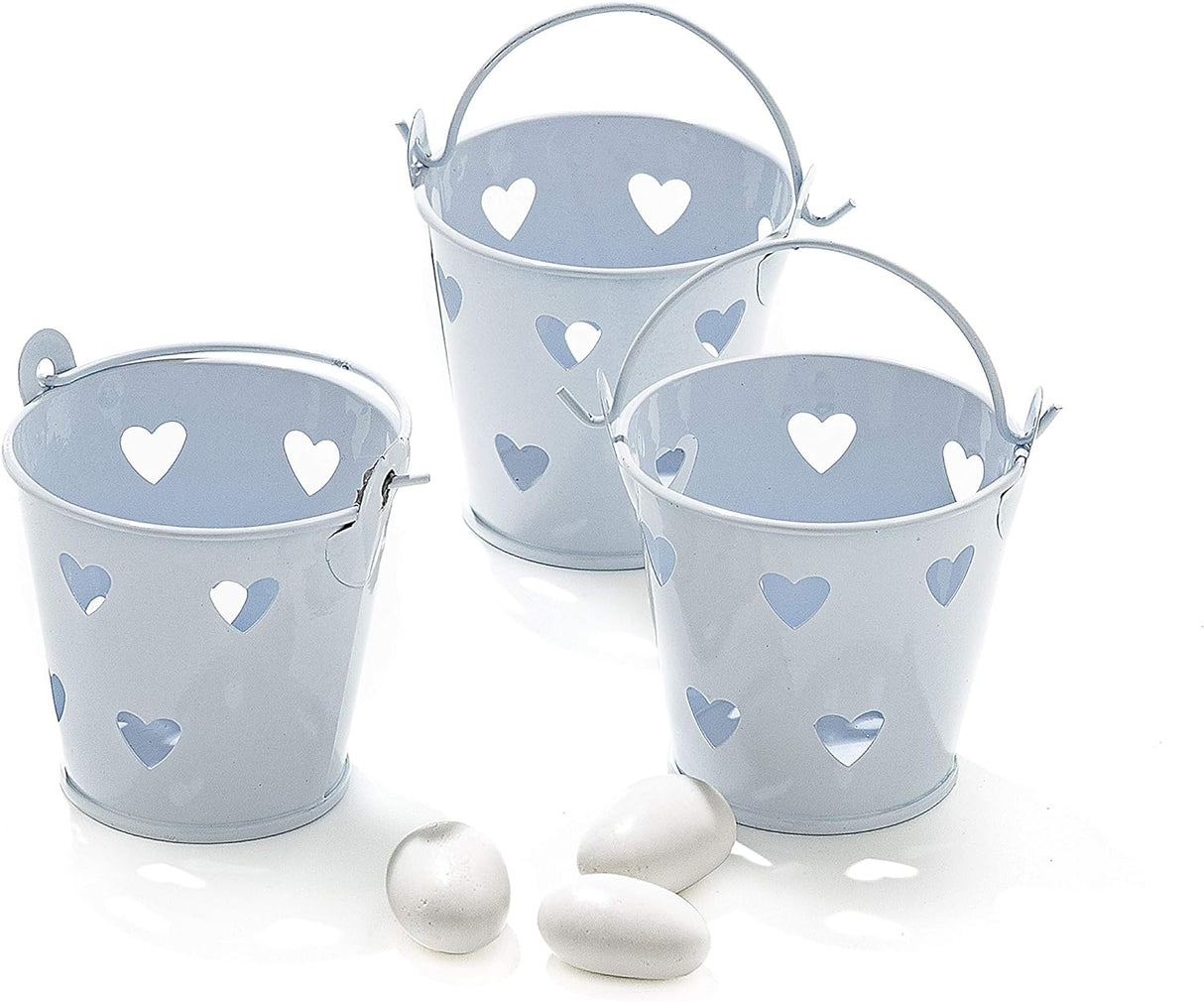 Secchiello bianco con cuore in latta verniciata