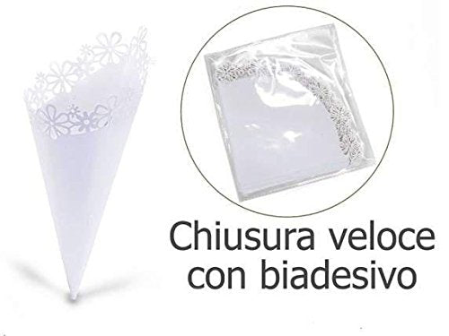 100pz Cono Coni Fai da Te Portaconfetti Portariso Chiusura Veloce con Biadesivo