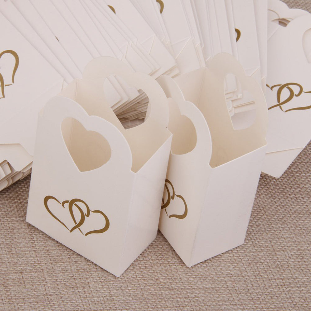 50 Pezzi Scatole Portaconfetti Con Manico Cuore Bianco e Nero