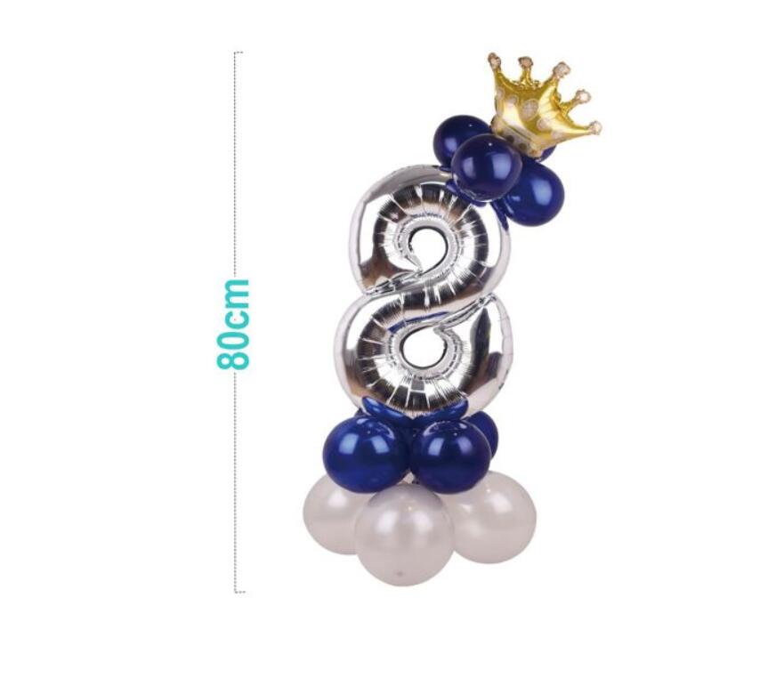 Numeri Giganti da 1-9 in Palloncino con Effetto Argento e Corona Dorata per compleanno