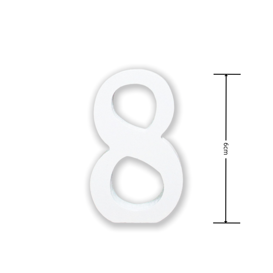 Numeri Decorativi in Legno, 0-9, Bianco, 6 cm di Lunghezza, 0.9cm di Spessore Con autoadesivi