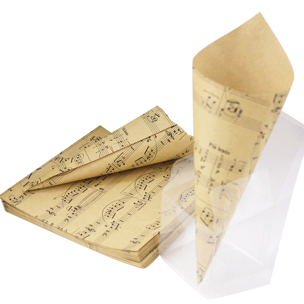 50pz Coni Porta Petali Confetti Tema Musica Cartoncino Kraft Biadesivo