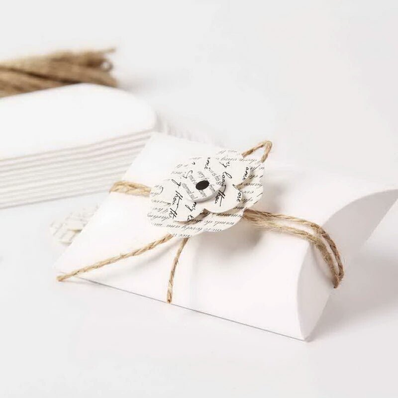 50pz Portaconfetti Cuscino Bianco Con Fiore In Carta Kraft Corda DI Canap