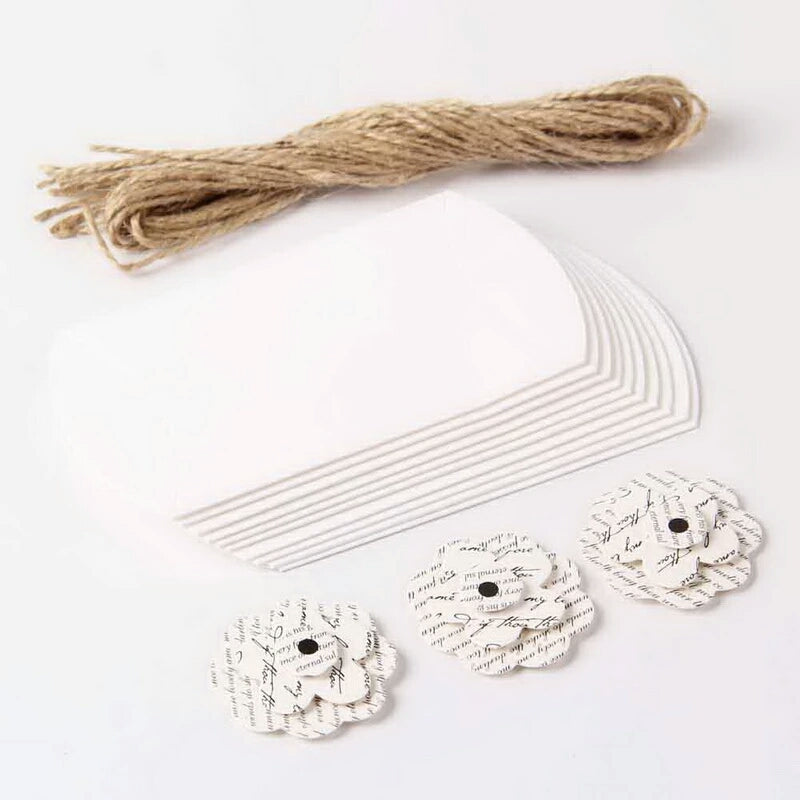 50pz Portaconfetti Cuscino Bianco Con Fiore In Carta Kraft Corda DI Canap