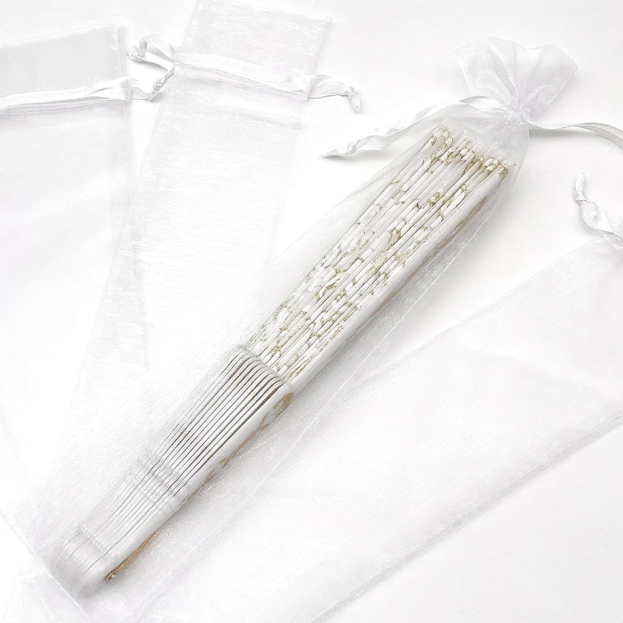 30 pezzi Sacchetti per ventagli in organza bianchi 6 * 26cm Confezione regalo ospiti
