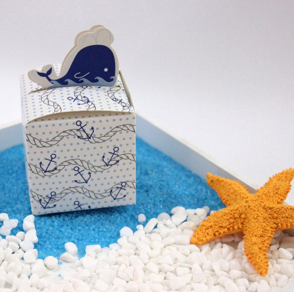 50pz Scatole Cubo Portaconfetti Segnaposto Carino Delfino Blu