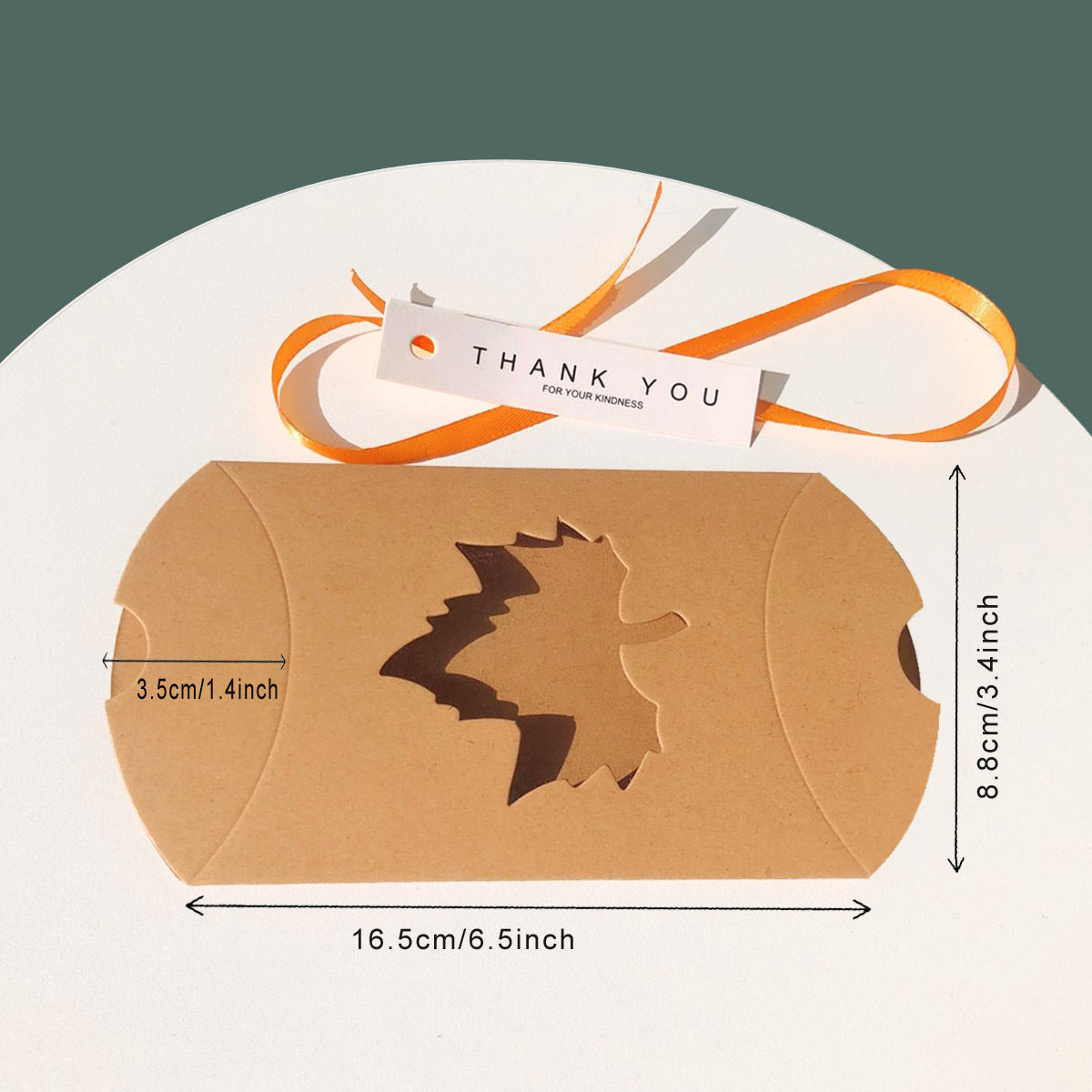 50pz Cuscino Portaconfetti Carta Kraft Finestra Foglia d'acero Nastro e Biglietto