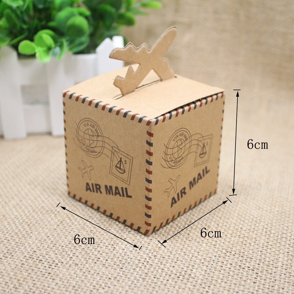 50pz Scatole Cubo Portaconfetti Segnaposto AIR MAIL AEREO Tema Viaggio Mondo