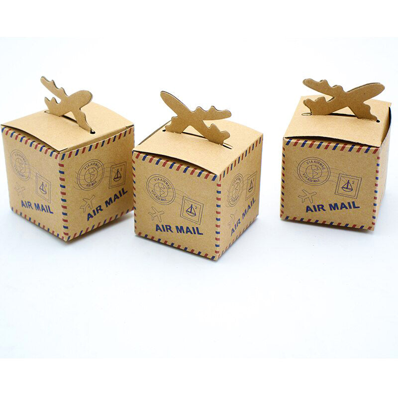 50pz Scatole Cubo Portaconfetti Segnaposto AIR MAIL AEREO Tema Viaggio Mondo