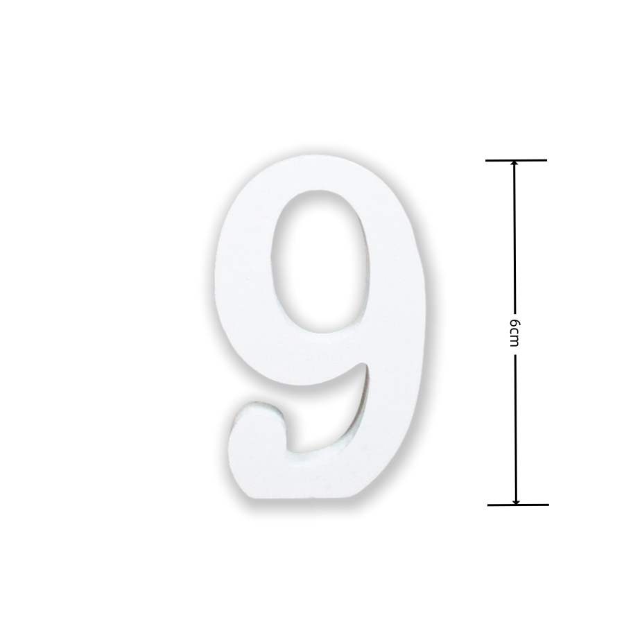 Numeri Decorativi in Legno, 0-9, Bianco, 6 cm di Lunghezza, 0.9cm di Spessore Con autoadesivi