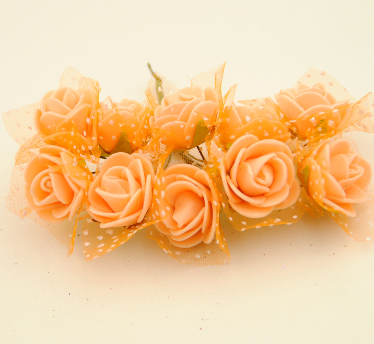 100x Fiorellini Rose ROSA Foam PE Con Organza Neve Bomboniera Fai Da te decorazione