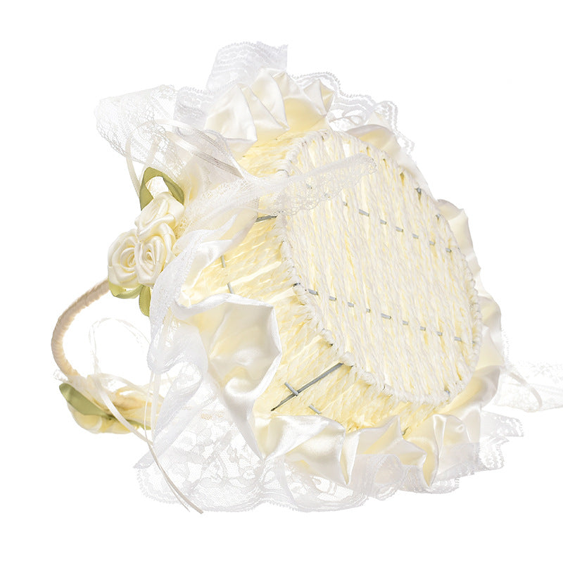 Cestino Avorio Matrimonio Vinimi con la decorazione Nastro per fiori, petali damigelle