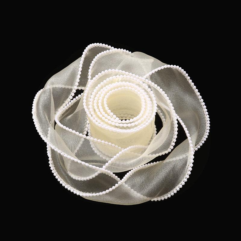 5 yard Nastro in chiffon con bordo animato le perle forma ondulata