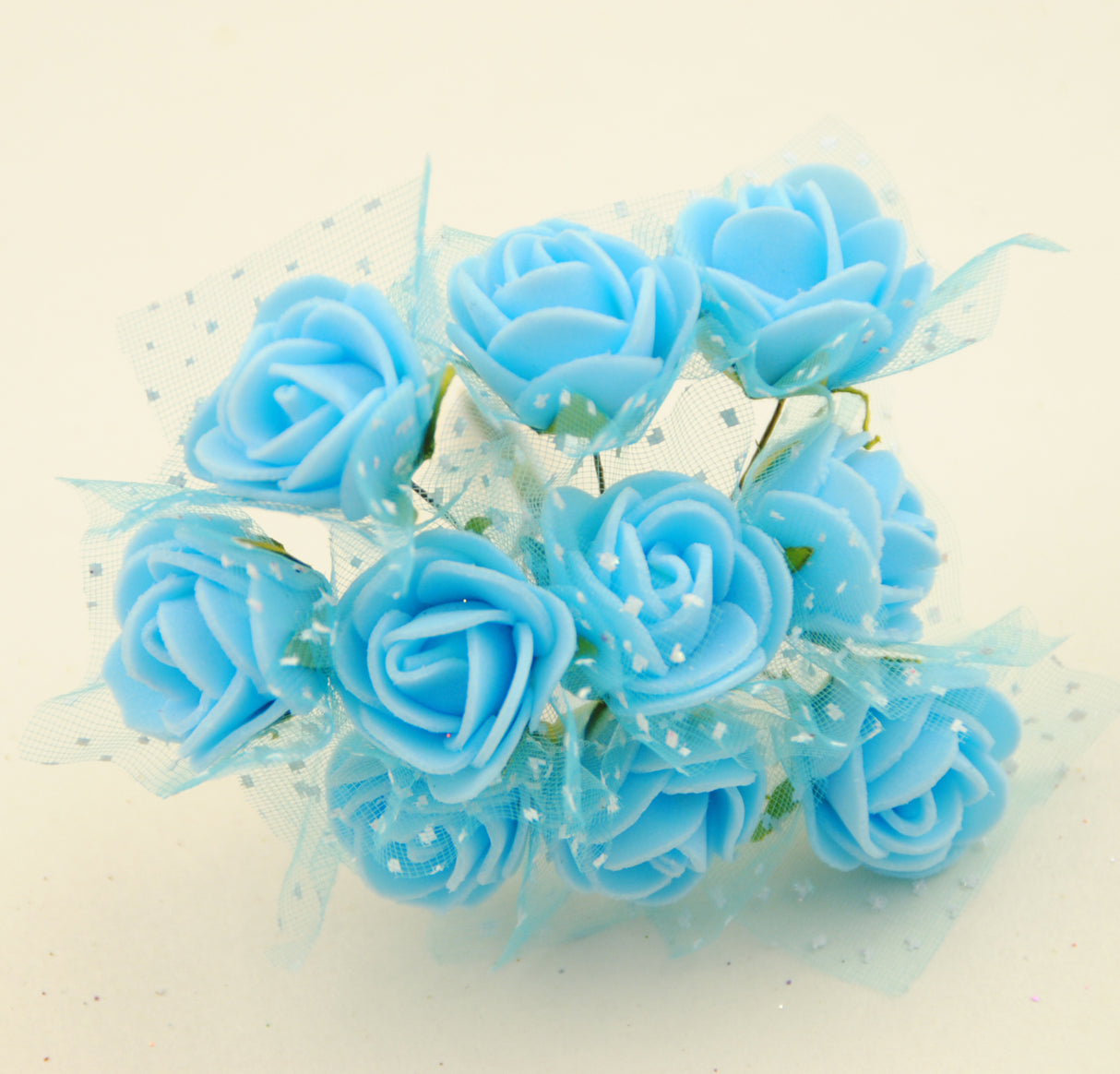 100x Fiorellini Rose ROSA Foam PE Con Organza Neve Bomboniera Fai Da te decorazione