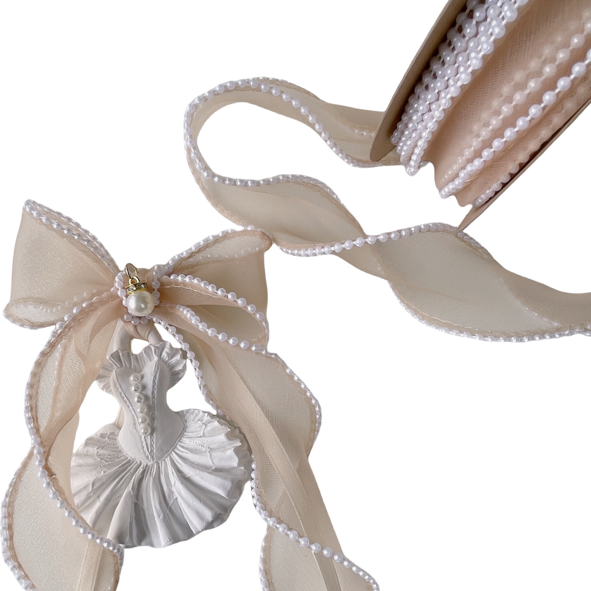 5 yard Nastro in chiffon con bordo animato le perle forma ondulata