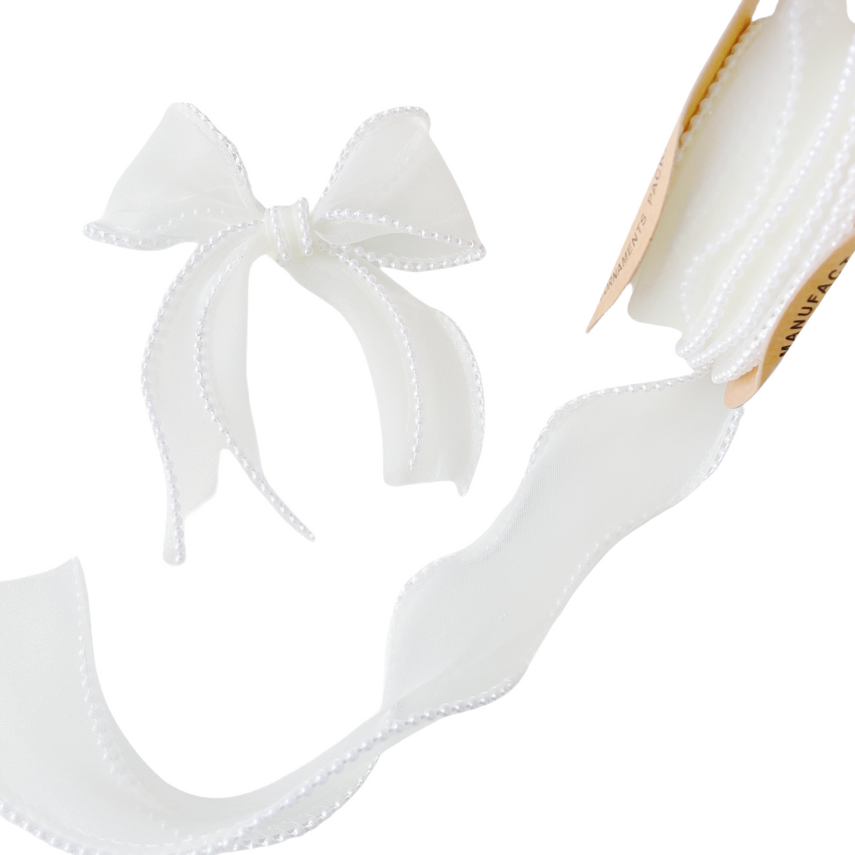 5 yard Nastro in chiffon con bordo animato le perle forma ondulata