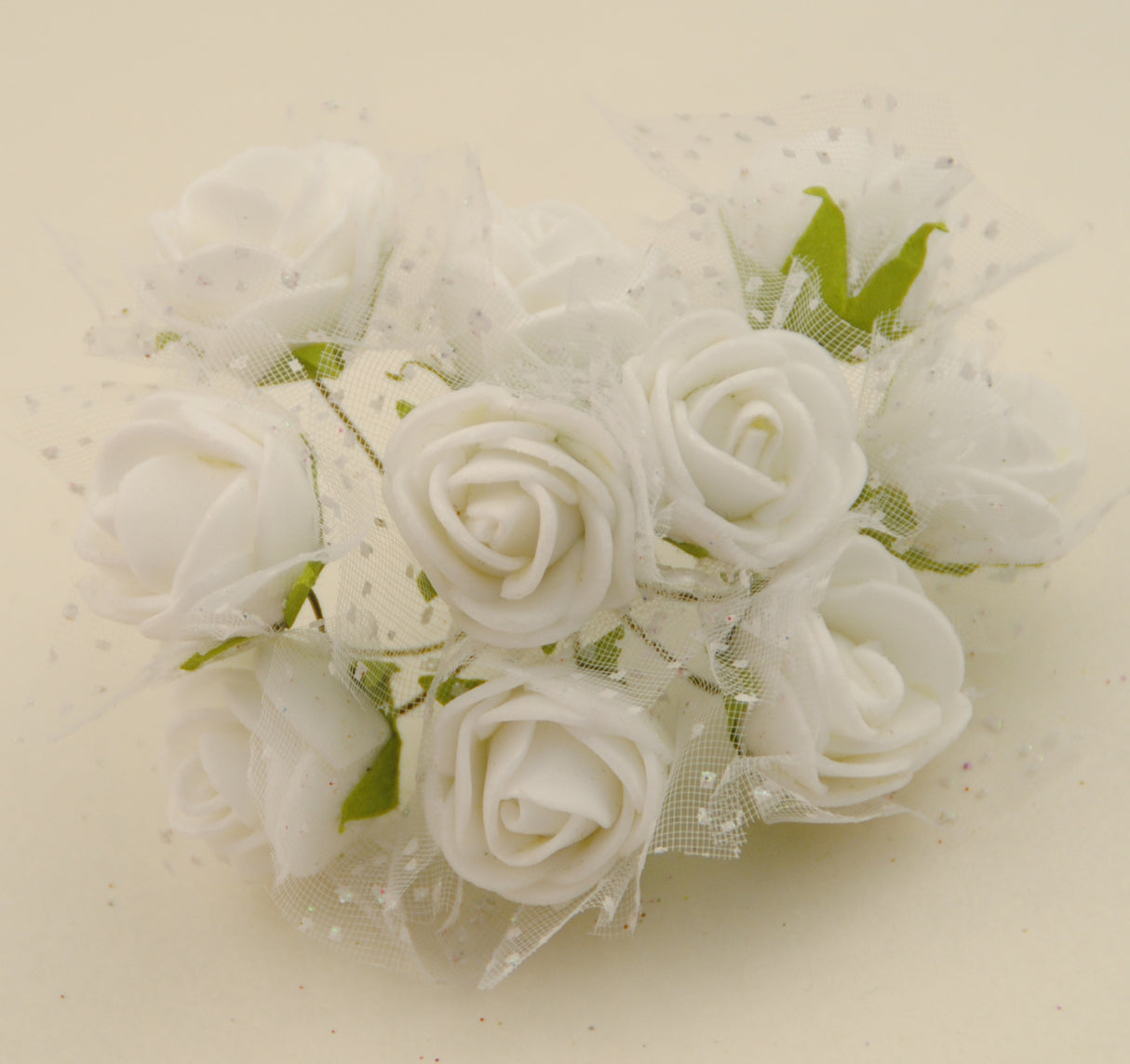 100x Fiorellini Rose ROSA Foam PE Con Organza Neve Bomboniera Fai Da te decorazione