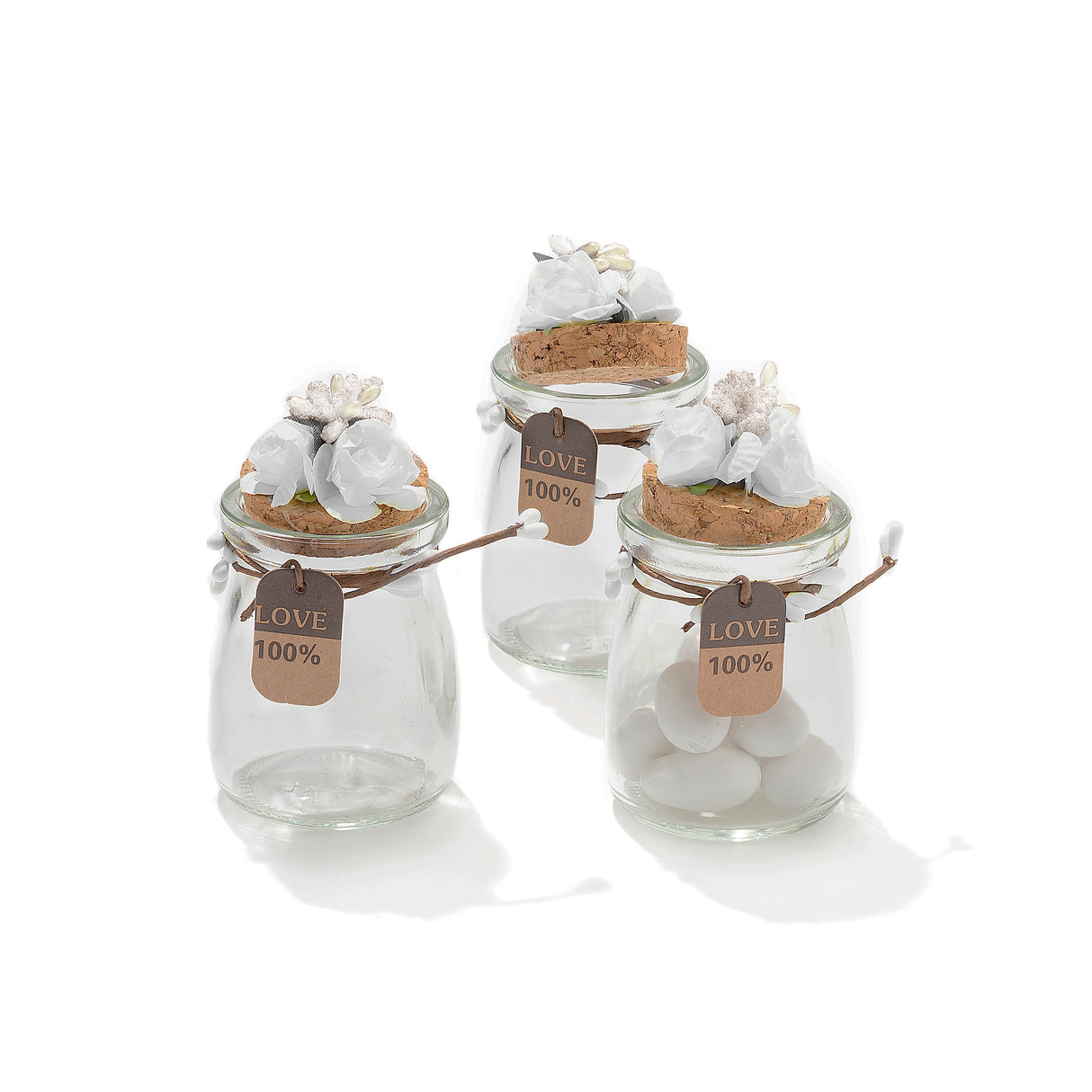 20 Pezzi Barattolo Vetro Con Tappo In Sughero Porta confetti Bomboniera Bianco fiore