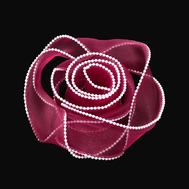 5 yard Nastro in chiffon con bordo animato le perle forma ondulata