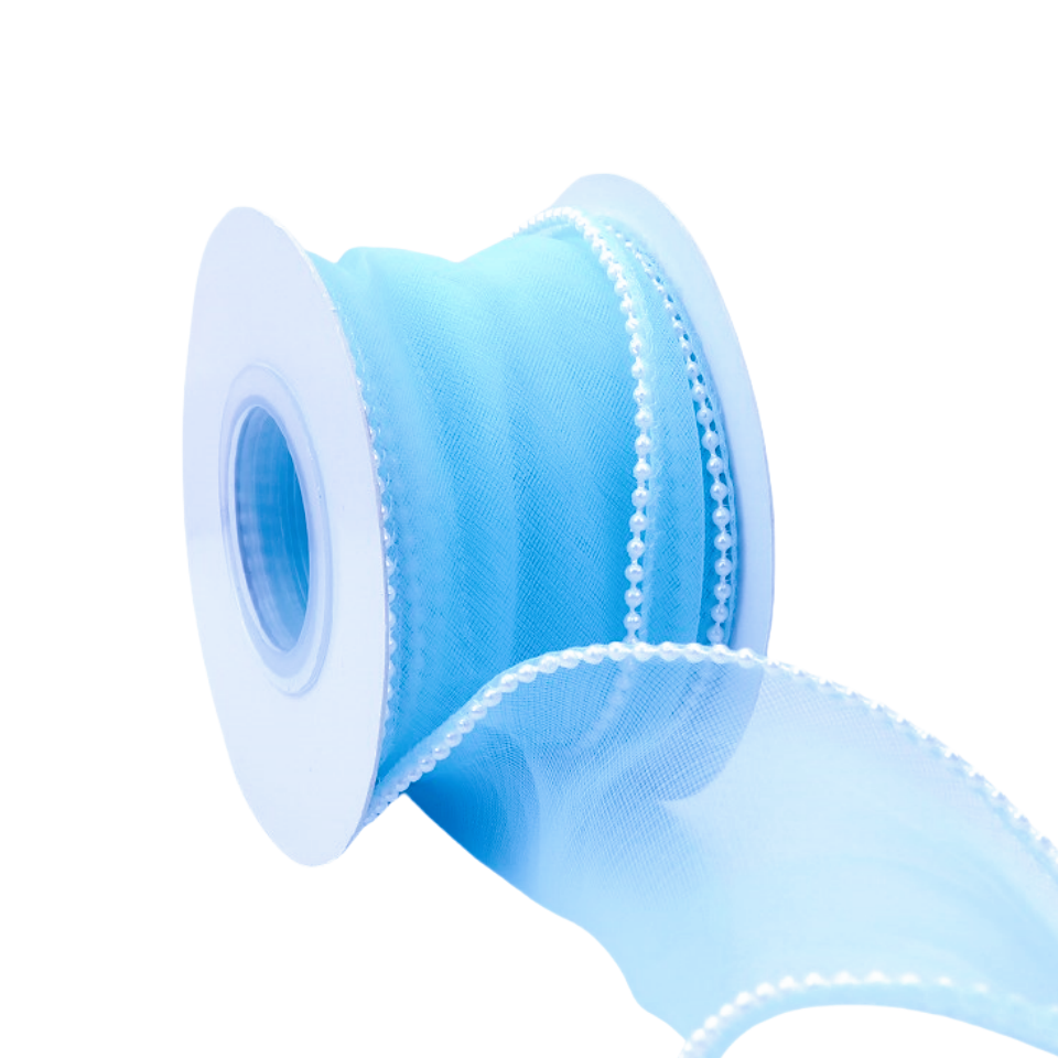 5 yard Nastro in chiffon con bordo animato le perle forma ondulata