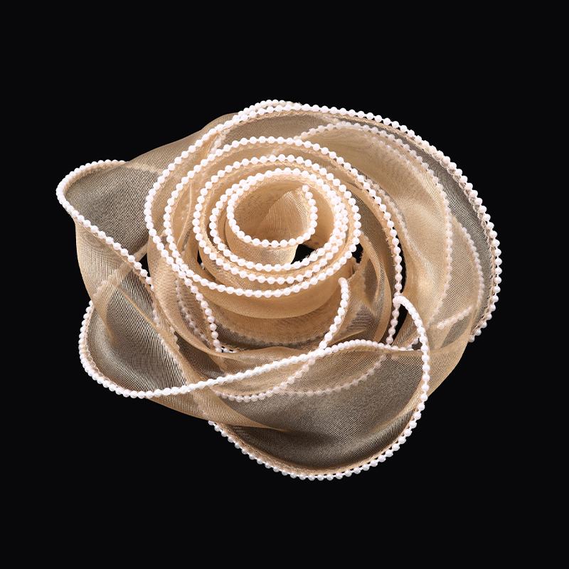 5 yard Nastro in chiffon con bordo animato le perle forma ondulata