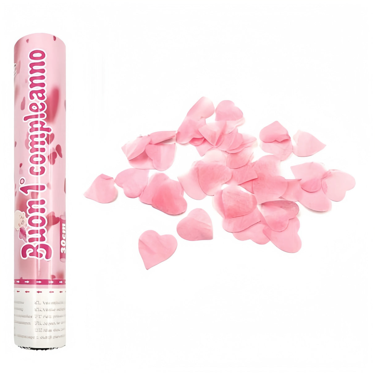 30CM Spara Coriandoli di Buon 1 compleanno a forma di cuore rosa e celeste