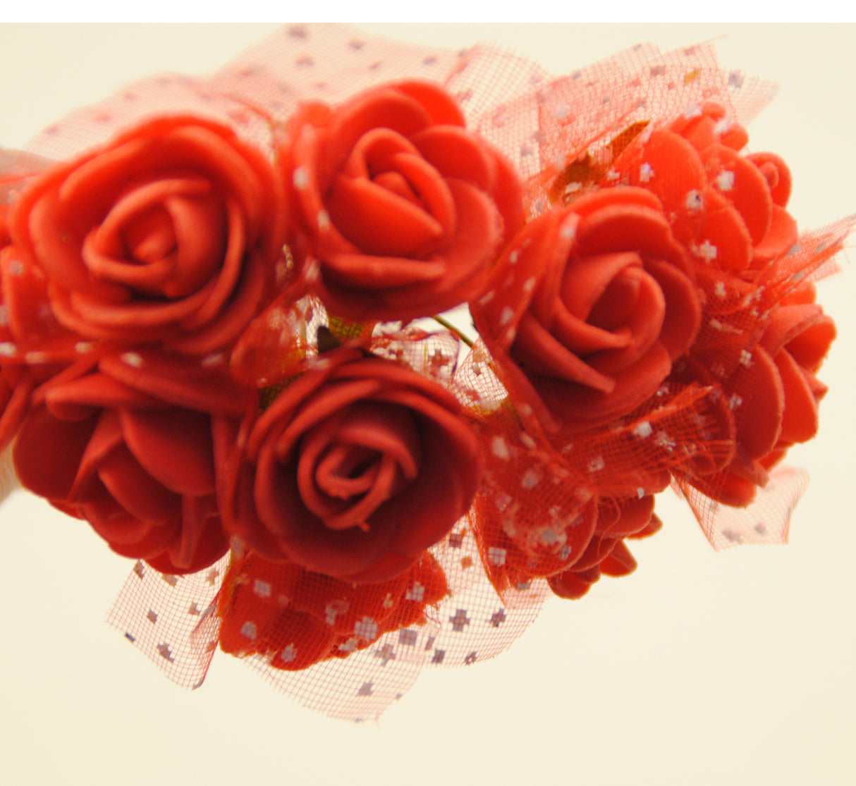 100x Fiorellini Rose ROSA Foam PE Con Organza Neve Bomboniera Fai Da te decorazione