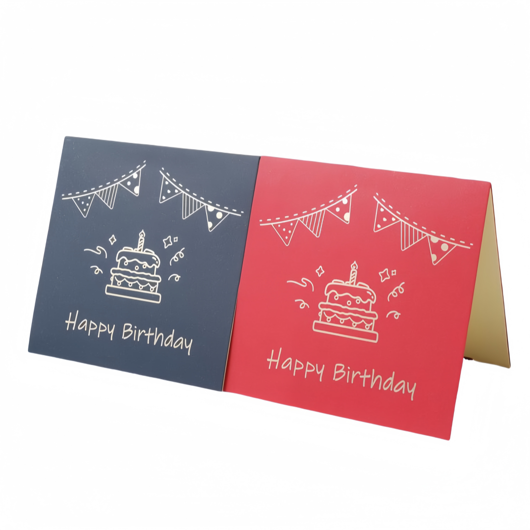 Biglietto di auguri compleanno pop-up 3D con la torta, tagliato con laser