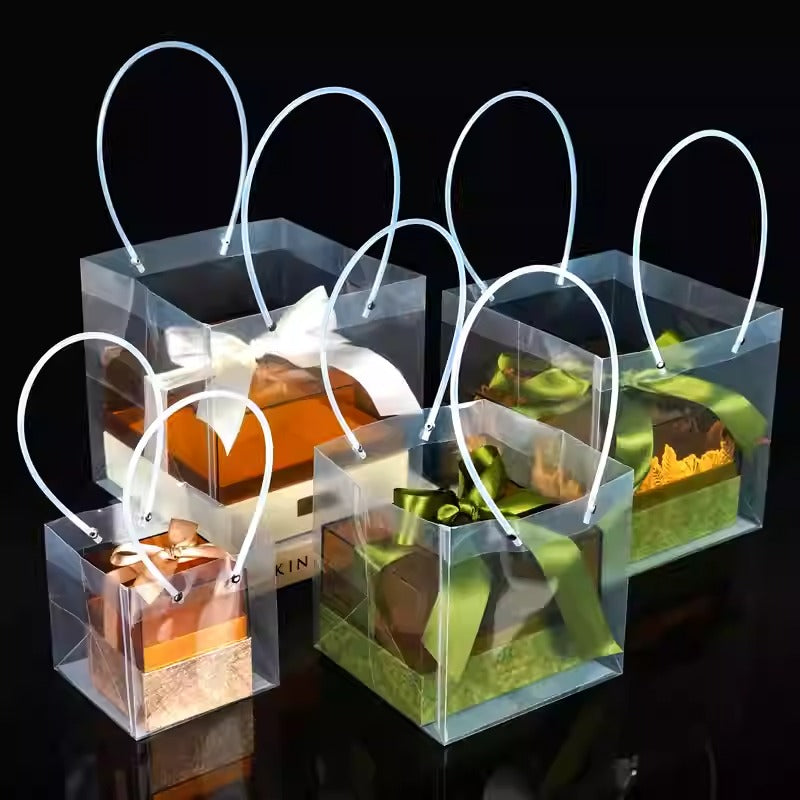 20 Pezzi Borse Regalo Quadrate Trasparenti in PVC Impermeabile con Manico Sacchetti Bomboniere Matrimonio e Feste Varie Misure