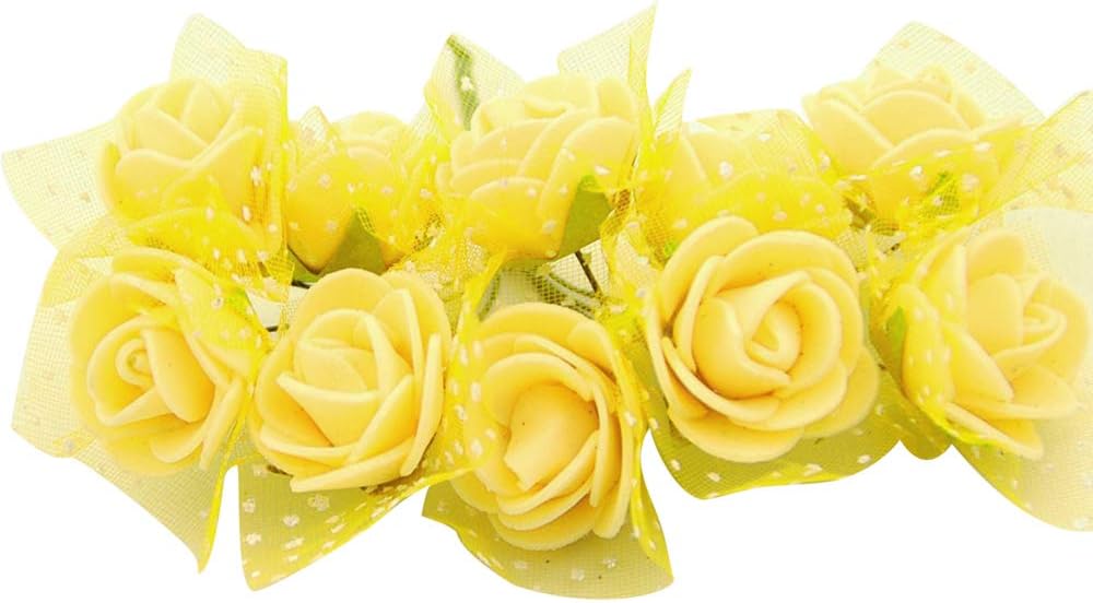 100x Fiorellini Rose ROSA Foam PE Con Organza Neve Bomboniera Fai Da te decorazione