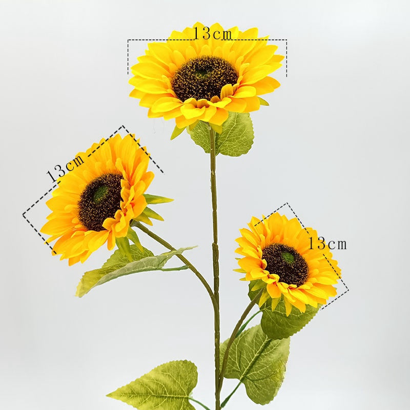 Girasoli Artificiali Seta, 1 Mazzo, 3 Teste fiori, lunghezza 65 cm, Decorazione Vaso