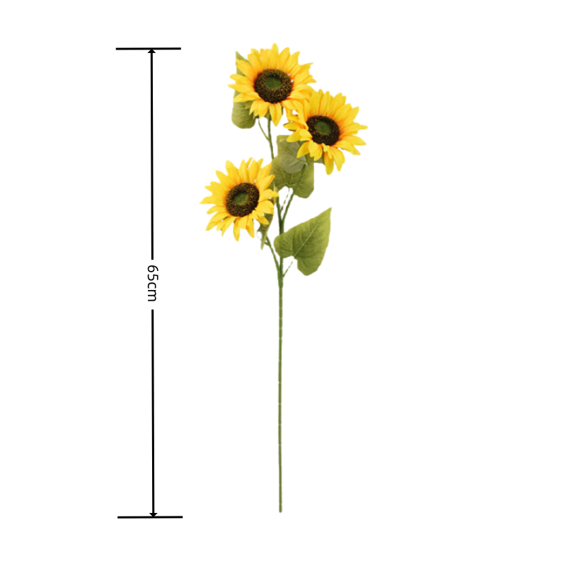 Girasoli Artificiali Seta, 1 Mazzo, 3 Teste fiori, lunghezza 65 cm, Decorazione Vaso
