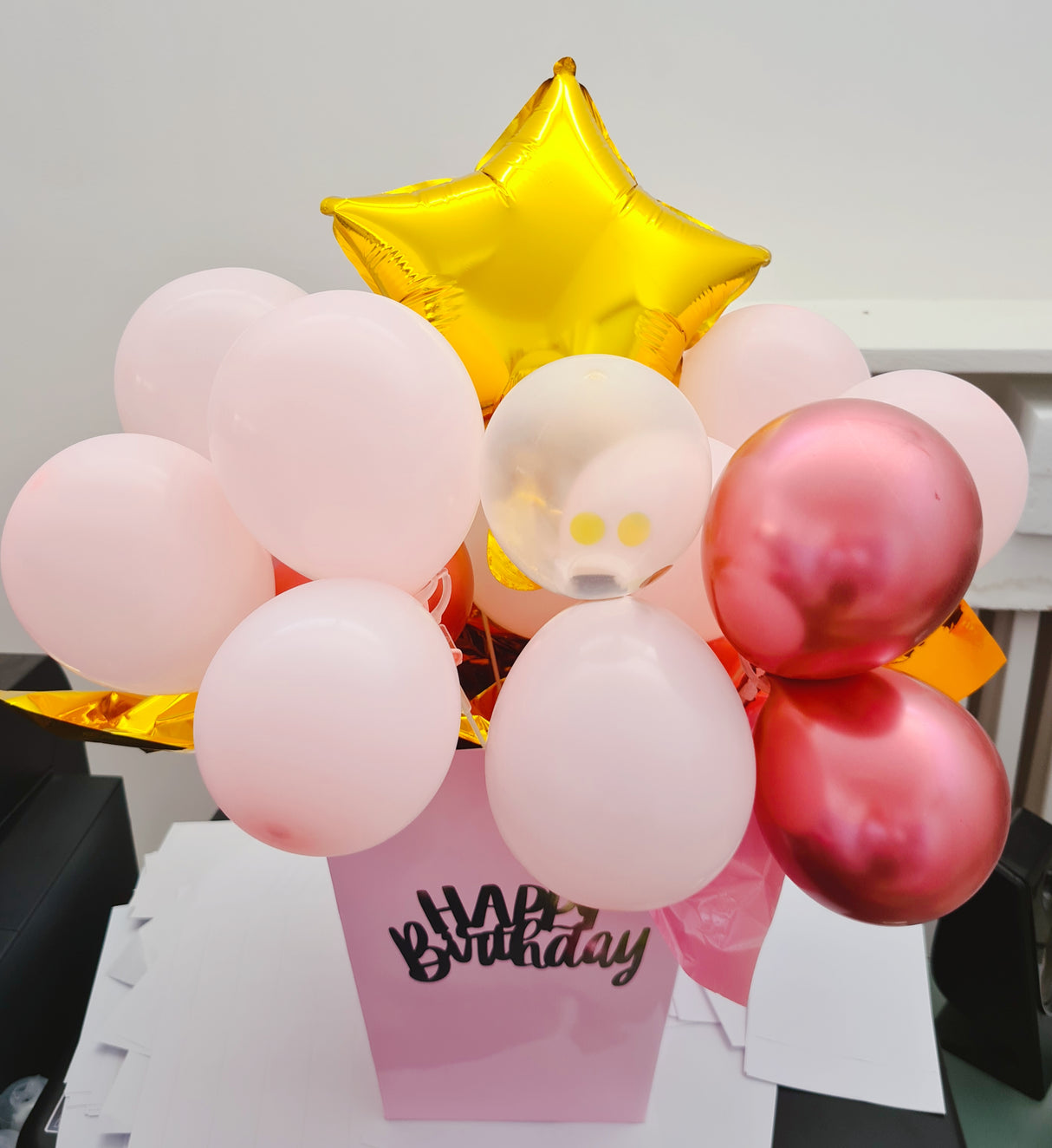 Set di palloncini Centrotavola Compleanno Vaso Fiore Rosa