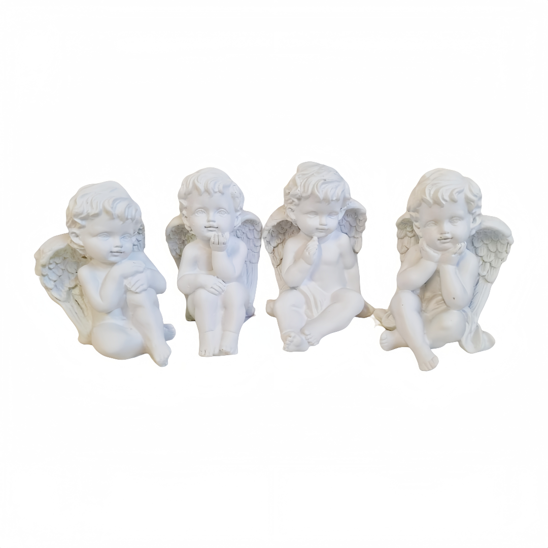Set di 4 Statue Angeli in Resina – Decorazioni Angeliche da 9cm per Casa e Regalo