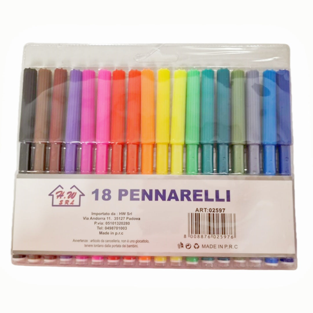 Set di 18 Pennarelli Colorati - Ideale per Scuola, Ufficio e Creatività