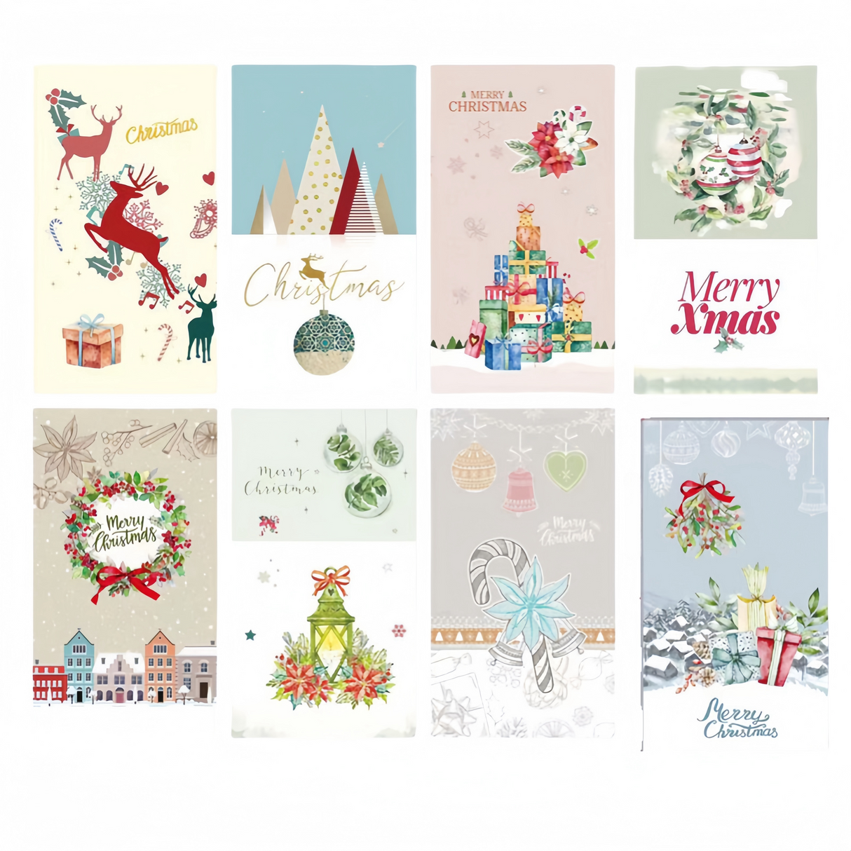 8 Pezzi, Biglietti di Auguri di Natale Piegati con Buste - 8 Motivi, 12 * 21.5 cm - Auguri Natalizi per Familiari, Amici, Colleghi