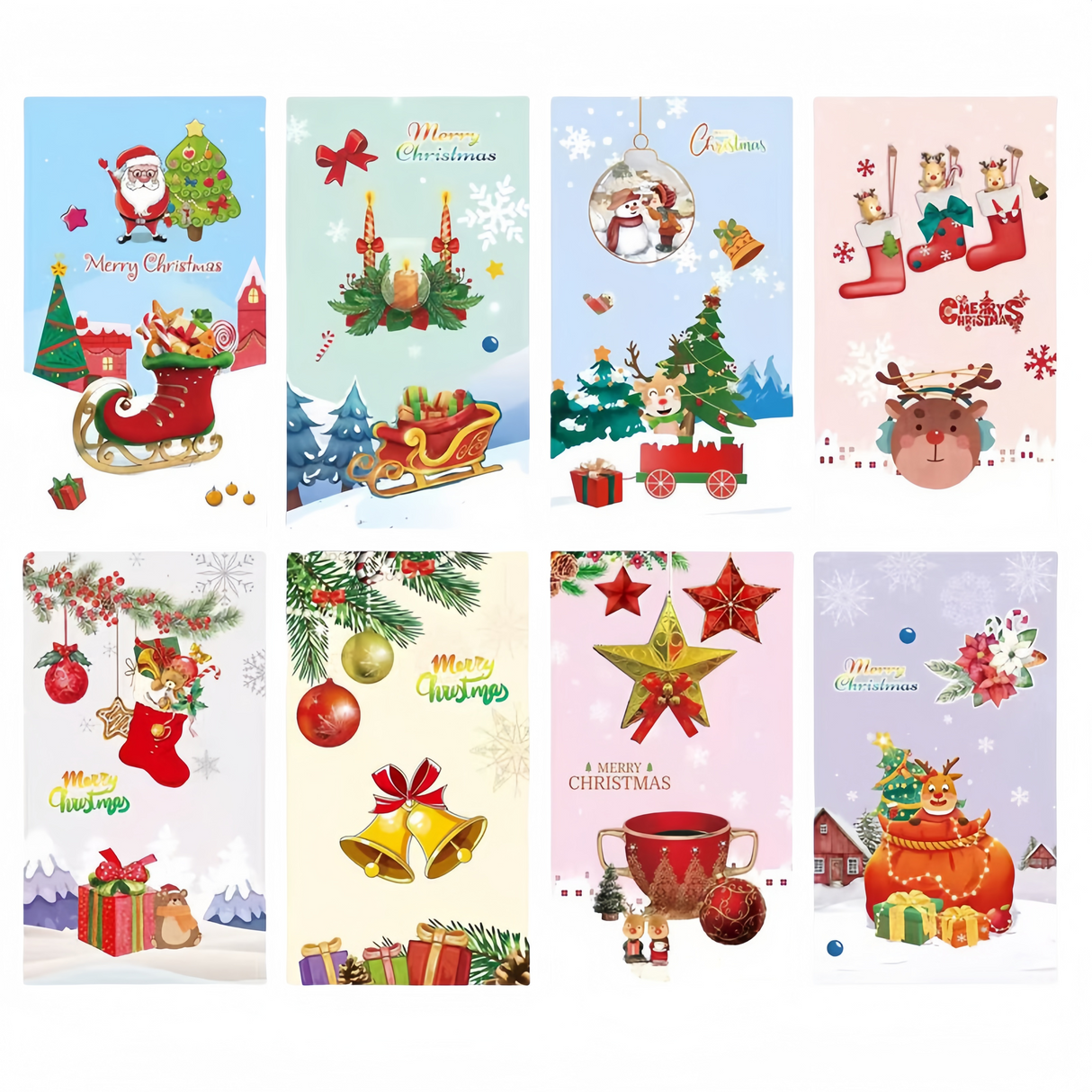 8 Pezzi, Biglietti di Auguri di Natale Piegati con Buste - 8 Motivi, 12 * 21.5 cm - Auguri Natalizi per Familiari, Amici, Colleghi
