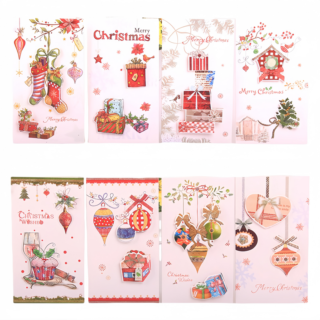 8 Pezzi, Biglietti di Auguri di Natale Piegati con Buste - 8 Motivi, 12 * 21.5 cm - Auguri Natalizi per Familiari, Amici, Colleghi