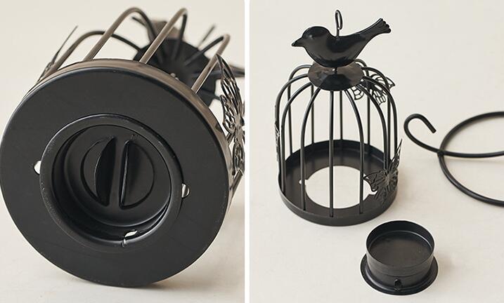 Lanterna portacandela farfalla uccellini nero