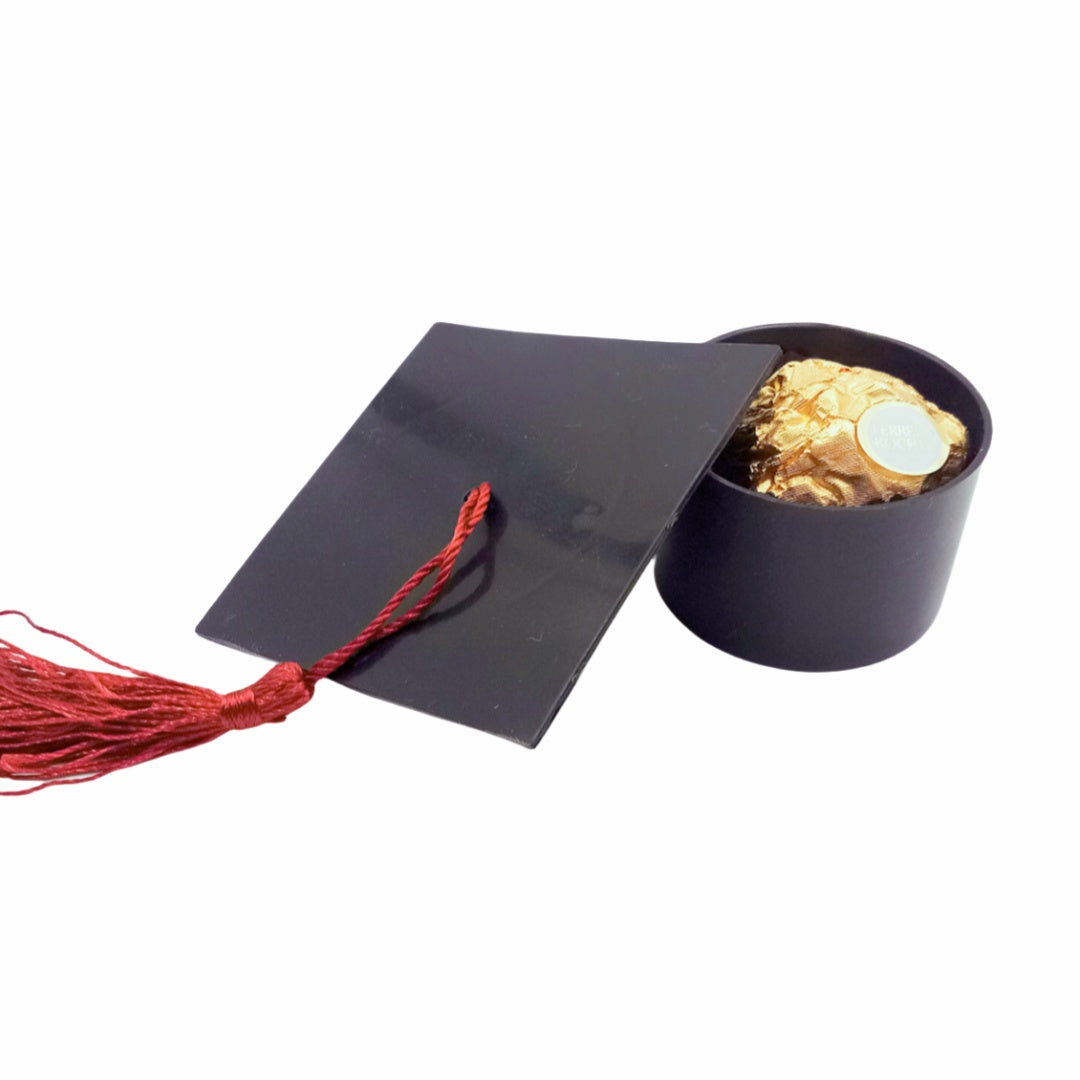 24 Pezzi Cappello Berretto Laurea Nero con Nappe rosso Scatole Bomboniera Porta Confetti