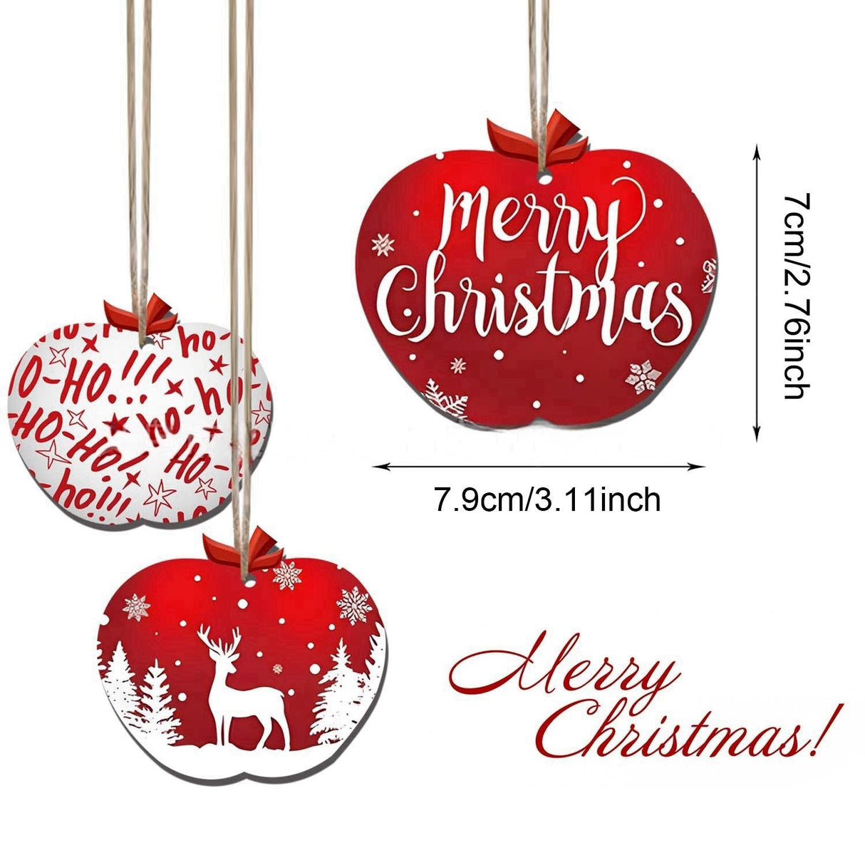 12pz Addobbi per Albero di Natale in Legno Ciondolo da Appendere Decorazione Mela