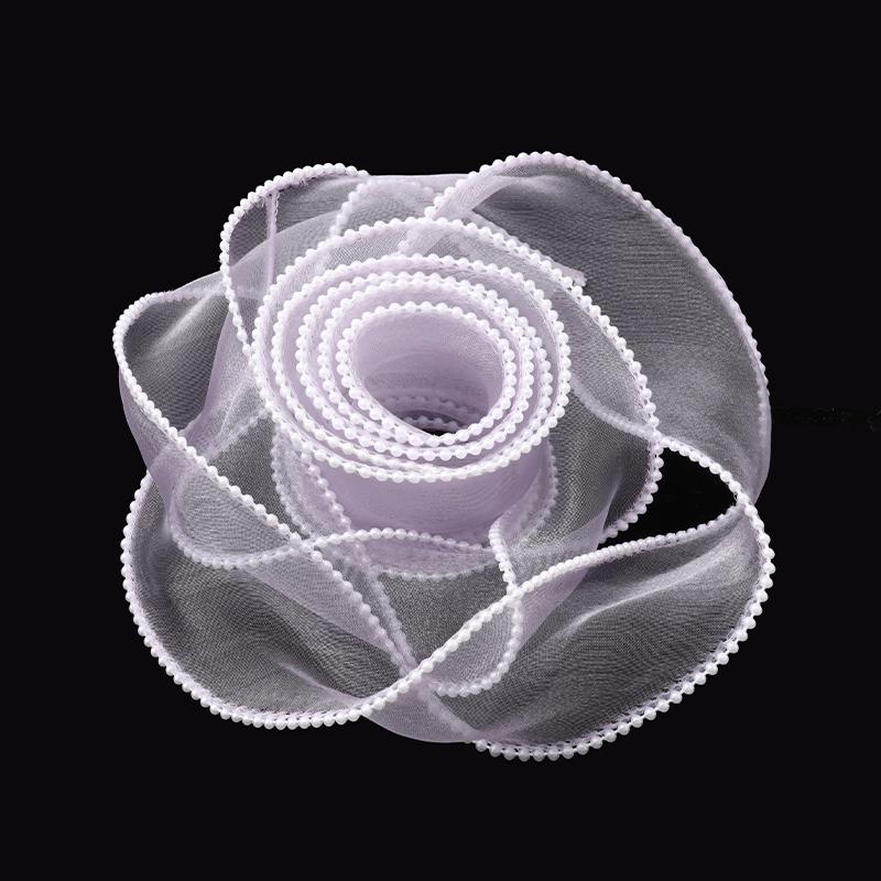 5 yard Nastro in chiffon con bordo animato le perle forma ondulata