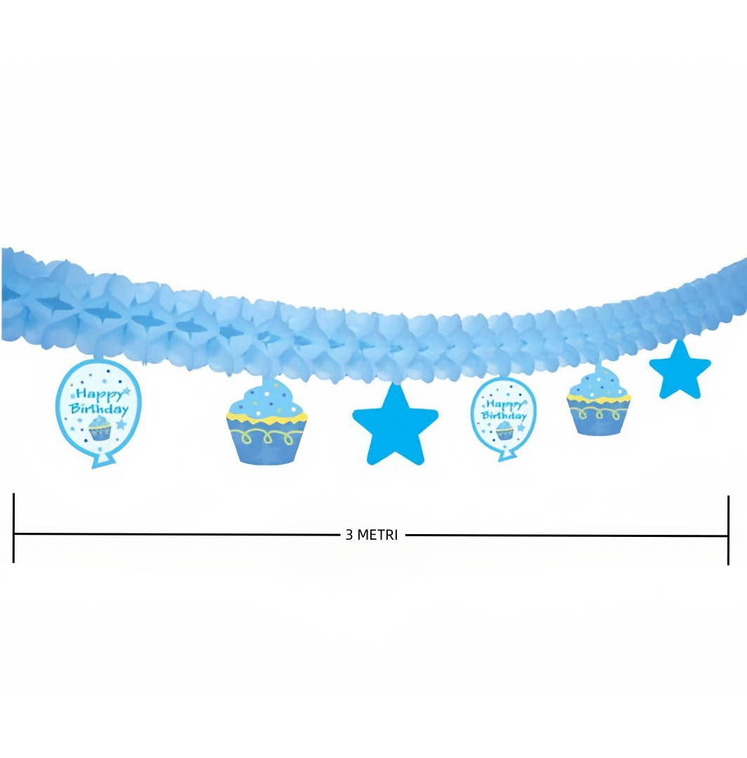 3 metri Ghirlanda Striscia Decorativo Azzurro con Slittamento happy birthday carta