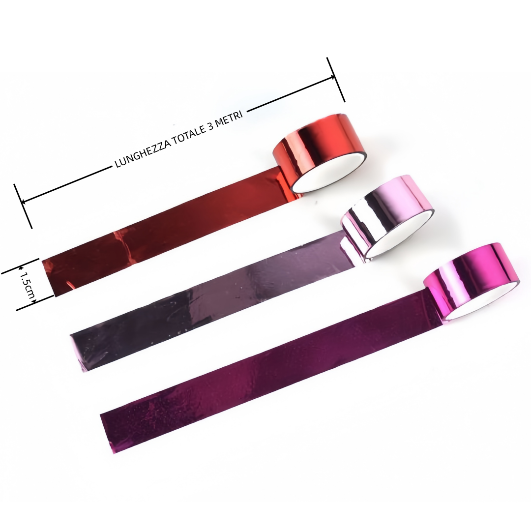3 rotoli di nastro adesivo colorato Painting tape, fai da te decorazione Scrapbooking Toni metallici di rosso, viola e fucsia
