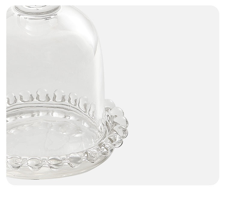 Mini Cupola in Vetro Trasparente con Vassoio Decorato – Mini Campana in Vetro per Dolci, Bomboniere, Fiori Preservati, Decorazioni Tavola, Regali