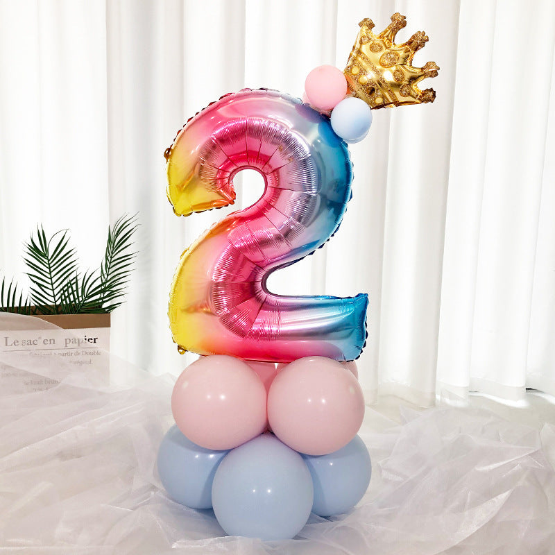 Numeri Giganti da 1-9 in Palloncino con Effetto Arcobaleno e Corona Dorata per compleanno