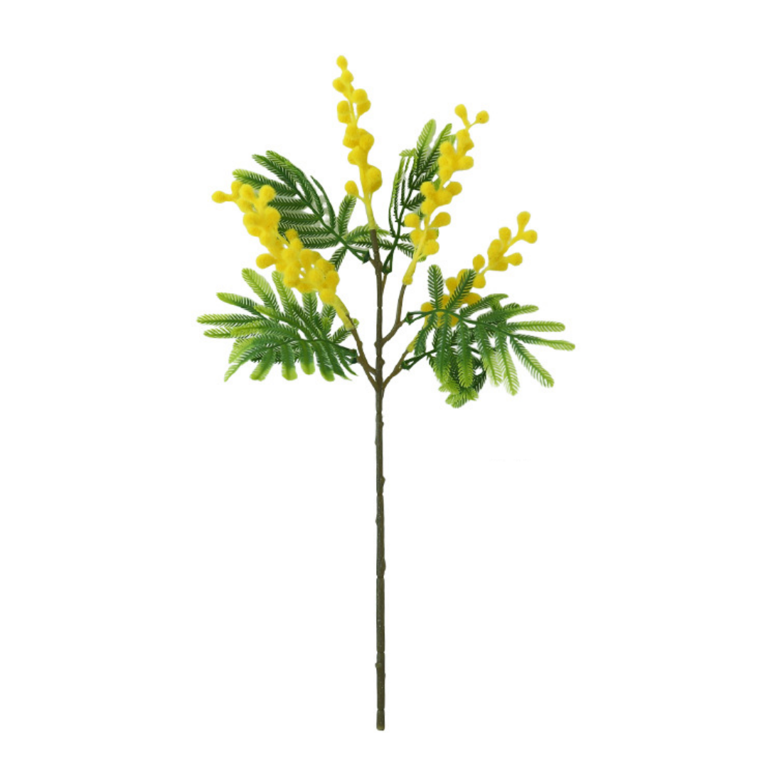 Ramo di Mimosa Artificiale 36 cm, Fiore Finto Giallo per Decorazione Casa, Vaso e Festa della Donna