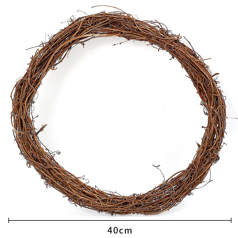 Corona Decorativa in Vimini Naturale con Fiori, Ø 40 cm, Ghirlanda per Porta Natalizio