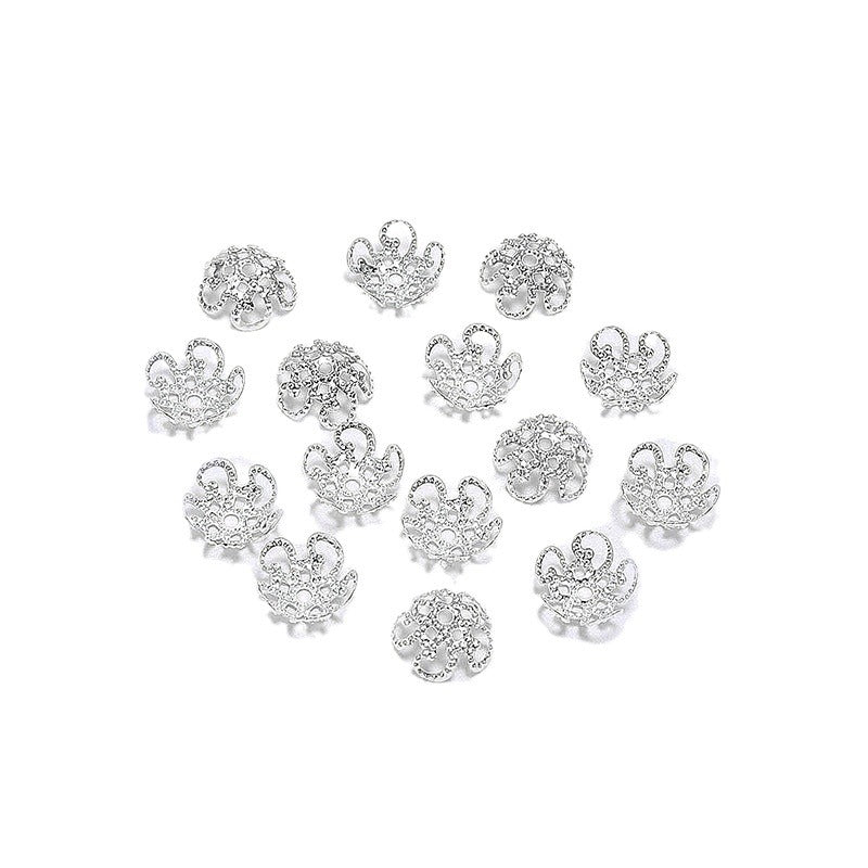 100 Pezzi tappi di Perline 5 Petali Fiori 8mm /10mm diametro Chiusura Gioielli Colore argento