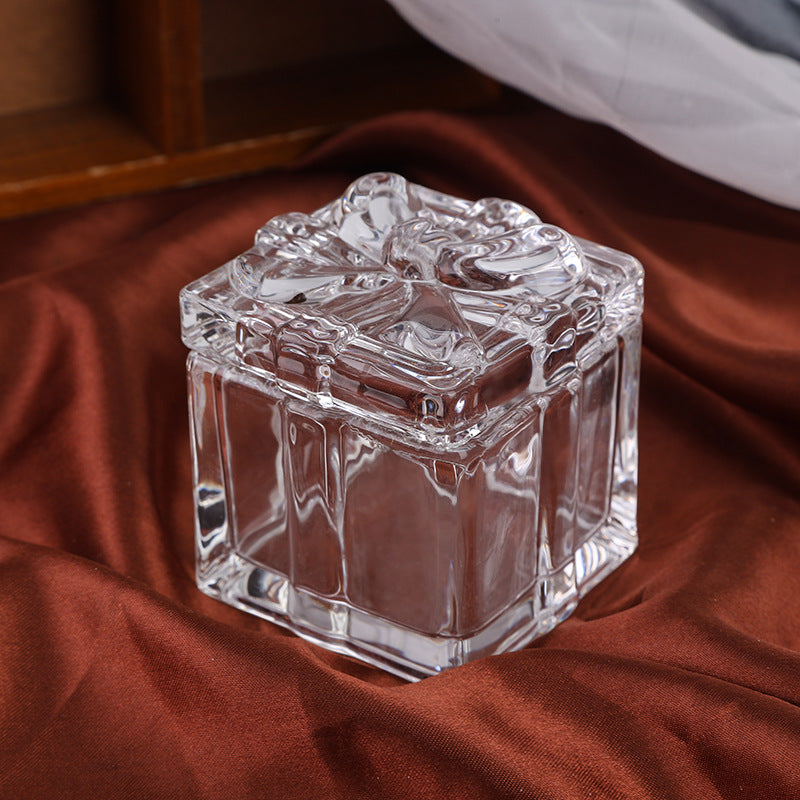 Bomboniera scatolina vetro trasparente quadrata con fiocco Barattolo elegante con coperchio Porta confetti bijoux Elegante Regalo